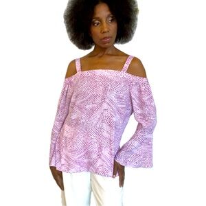 THALIA SODI COLD SHOULDER LONG SLEEVE LAVENDER & WHITE BLOUSE, SIZE: L/G